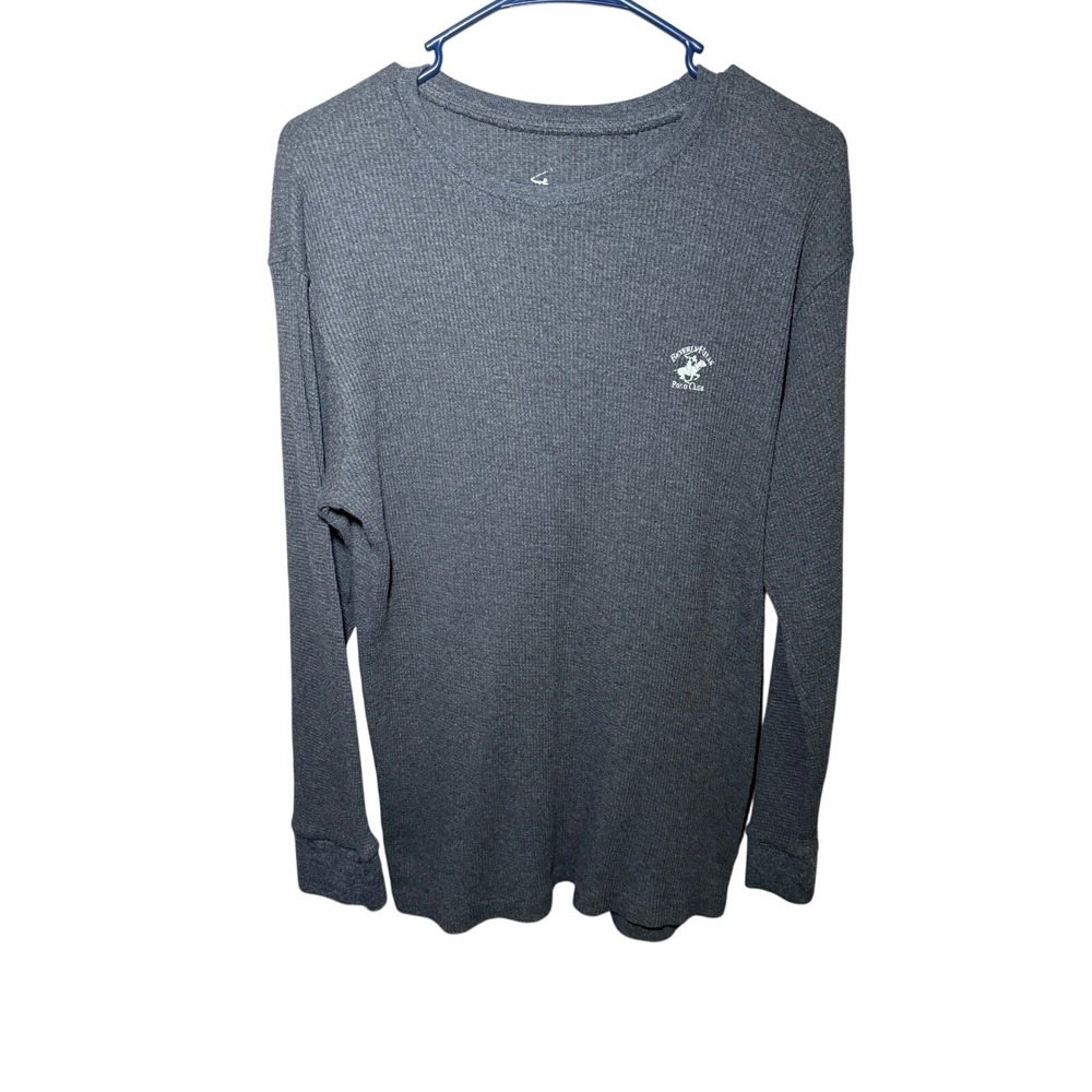 Beverly Hills Polo Club Mens Gray Long Sleeve Waffle Knit Shirt Mens Large